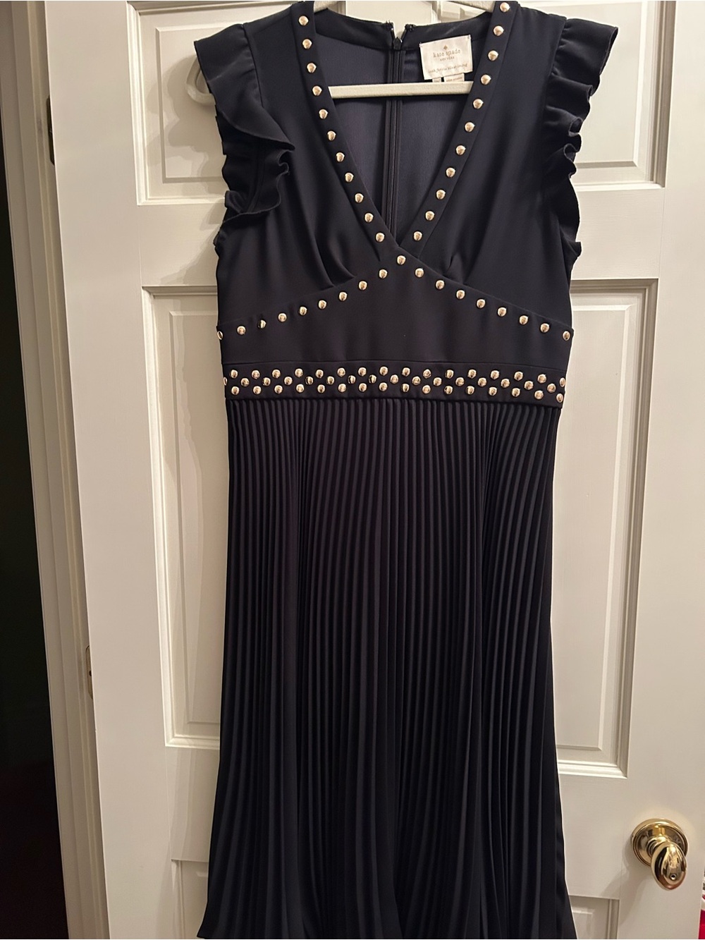 kate spade Black Pleated Midi Dress with Gold Stud Accents